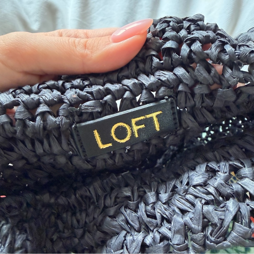 LOFT Black Raffia Straw Bucket Bag - Like New - Picture 6 of 6